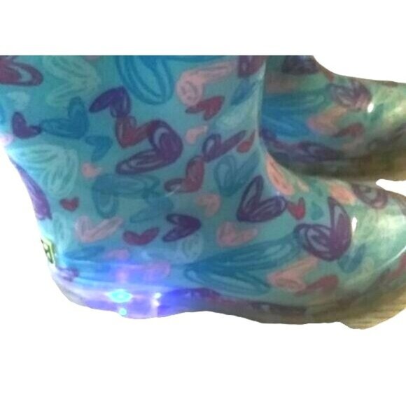 Western Chief Girls Light-Up Rain Boots With Heart Print Size 11 - Picture 7 of 10